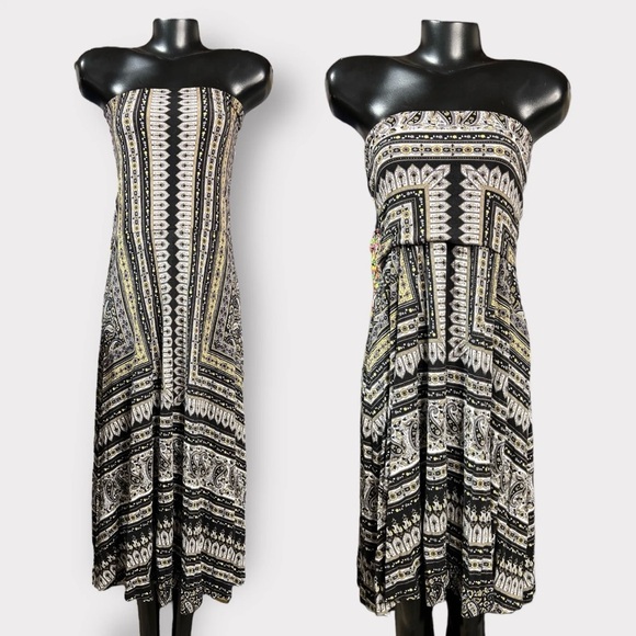 97 INC Strapless Convertible Dress Medium Black White Floral Geometric Auction - Picture 1 of 1